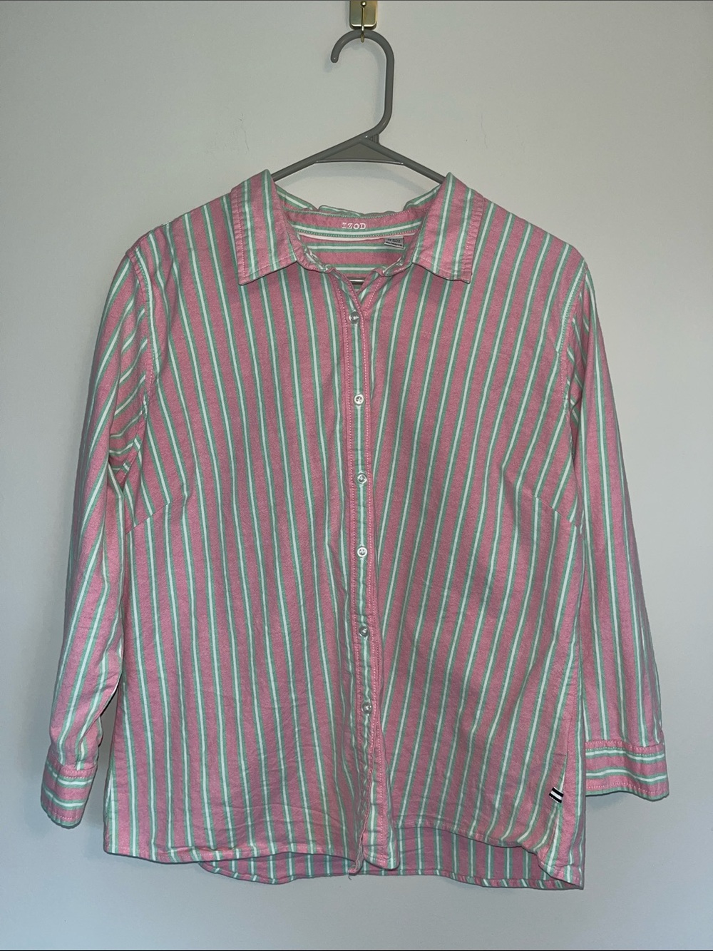 Izod Pink and Mint Striped Collared Shirt